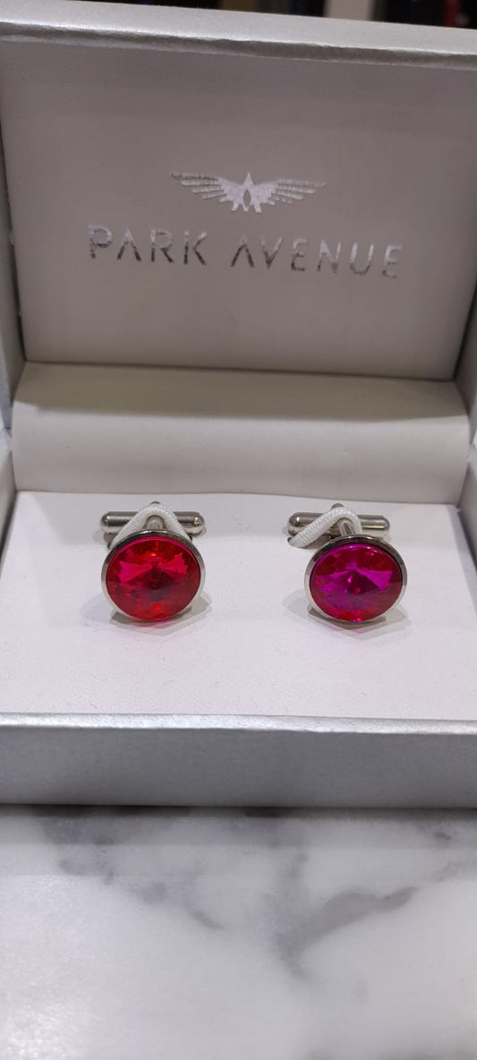 Silver Cufflinks with Pink Stone by Park Avenue